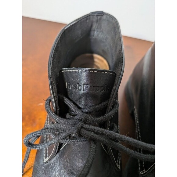 Hush Puppies Black Leather Lace Up Ankle Boots Women's 6 Wide Chukka Comfort EUC - Picture 2 of 9